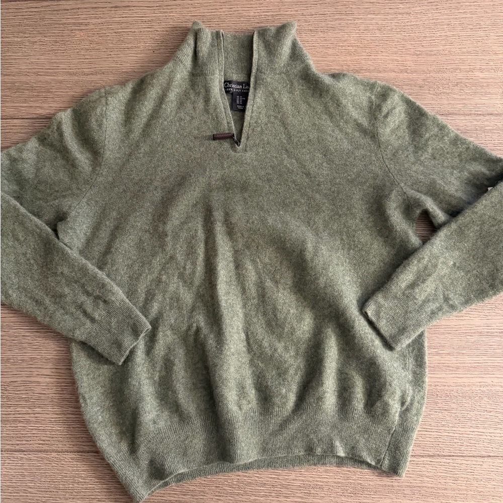 Christian Lacroix  Green Merino Wool Half-Zip Sweater XL